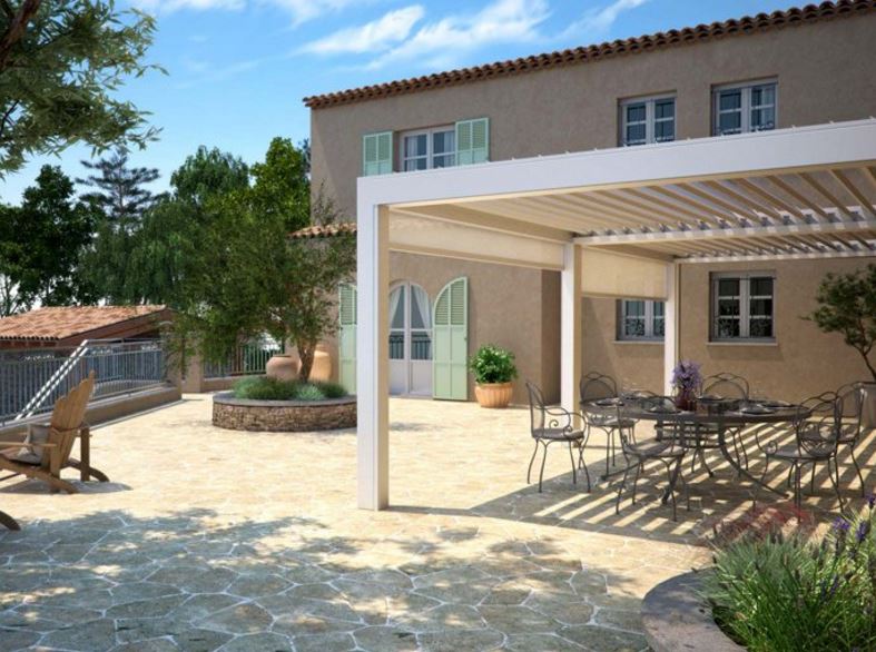 PERGOLA BIOCLIMATICA A LAMELLE ORIENTABILI ADDOSSATA OPERA PRATIC